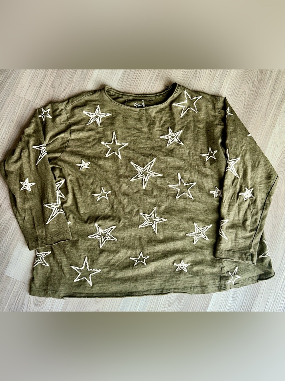 Kyla Seo Oversized Embroidered Star Cotton Top XS Green Handmade Boho